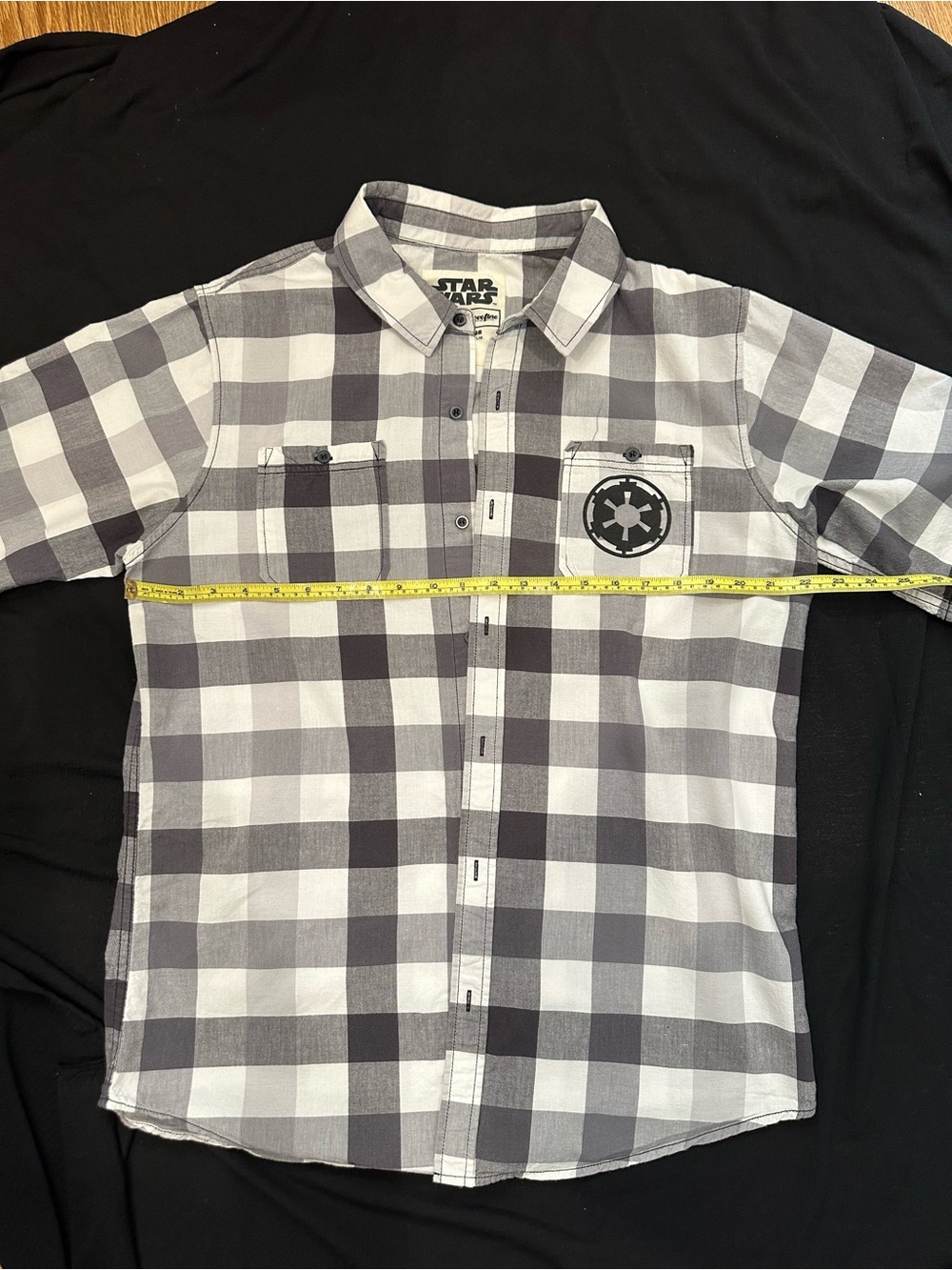 Star Wars Men's Black and White Plaid Button-Down Shirt